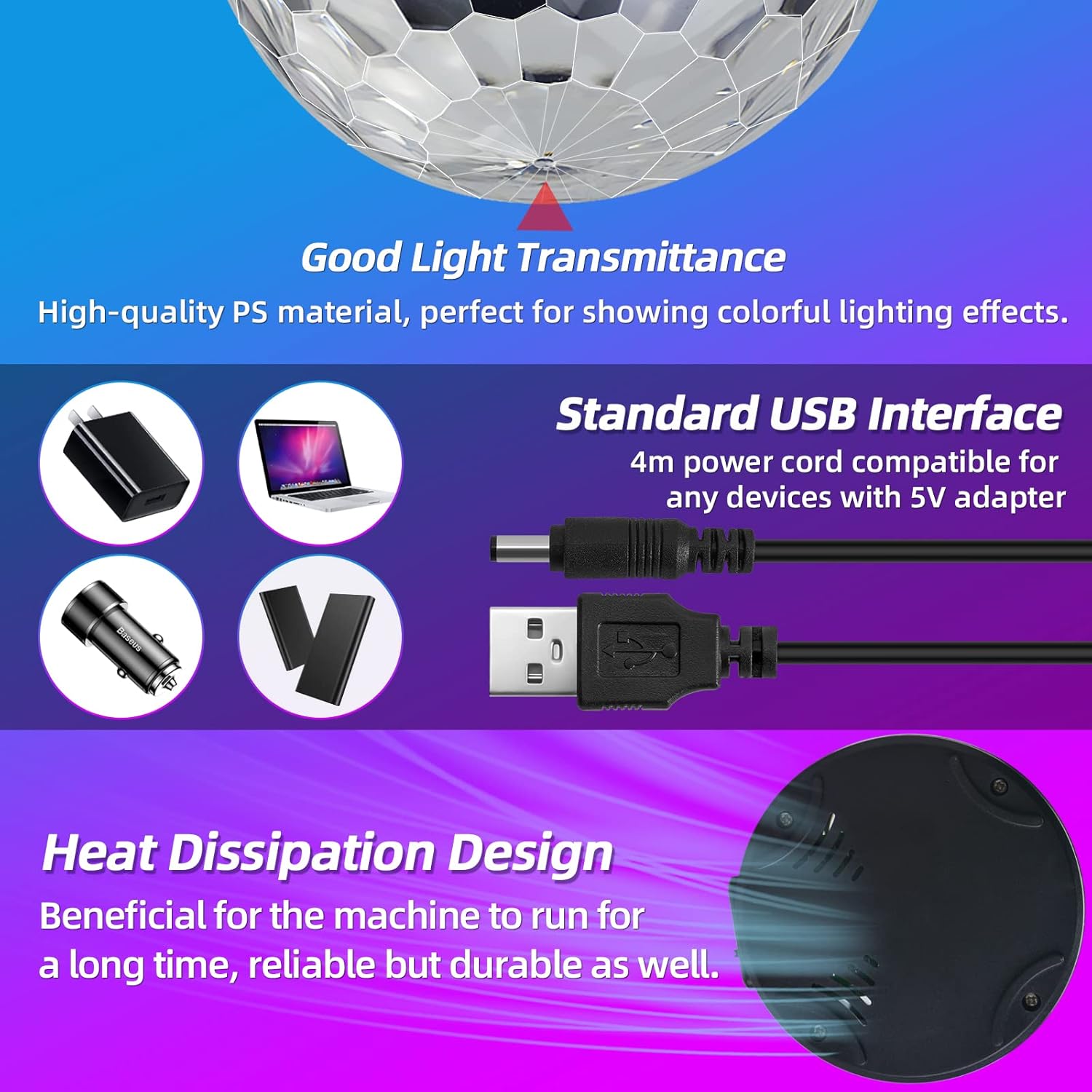 Disco Ball Light Party Lights dj Disco Lights, led Mini Colors Stage Lights Sound Activated Automatic, Strobe Light Halloween Christmas Decoration Lights Happy Birthday Gift Wedding Club Show - Image 3