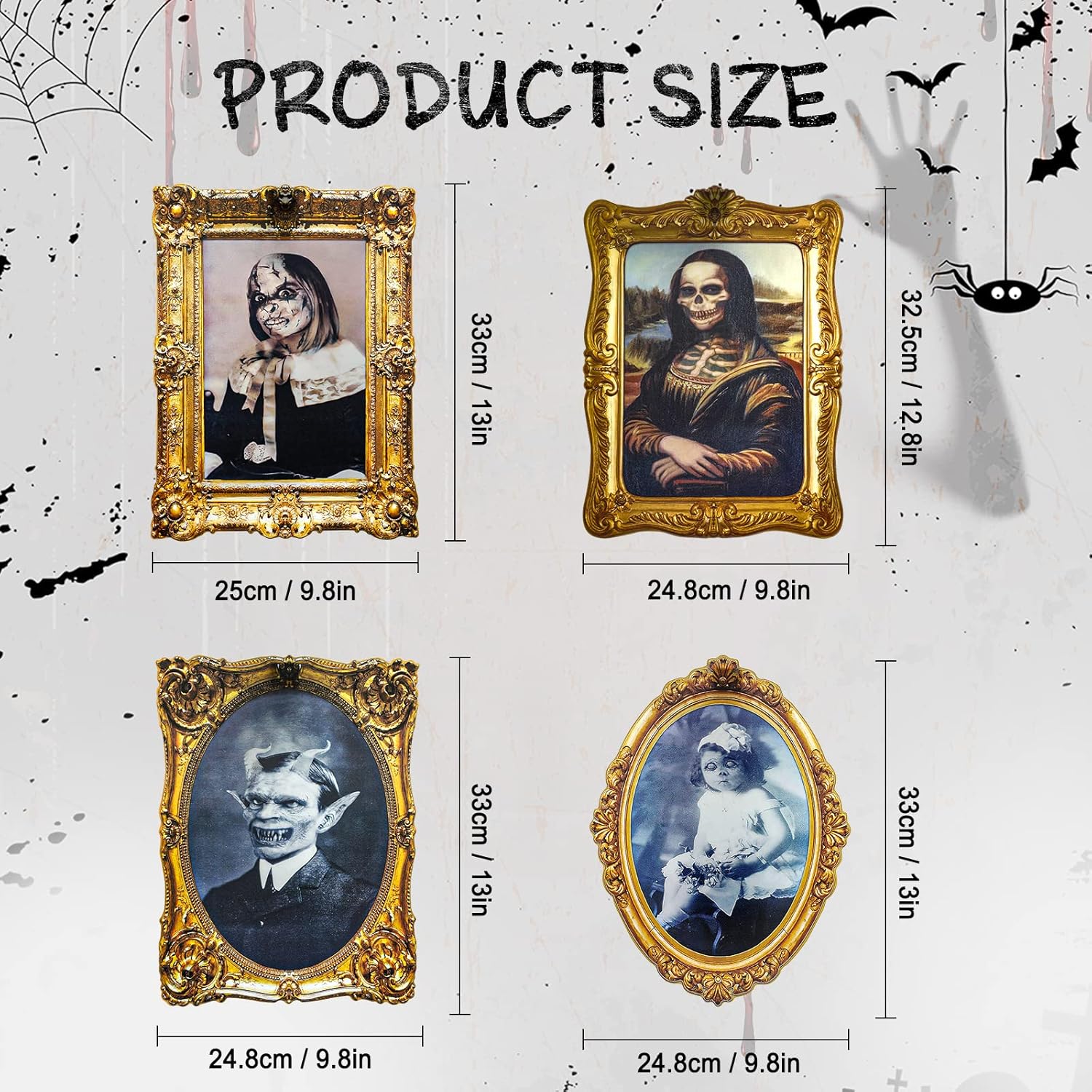 ECGER Halloween Decorations Indoor Scary 3d Changing Face Pictures, Moving Portrait Frame Decor, for Horror Party Ghost Castle Haunted House Home Decoration (4 Pieces) - Image 3
