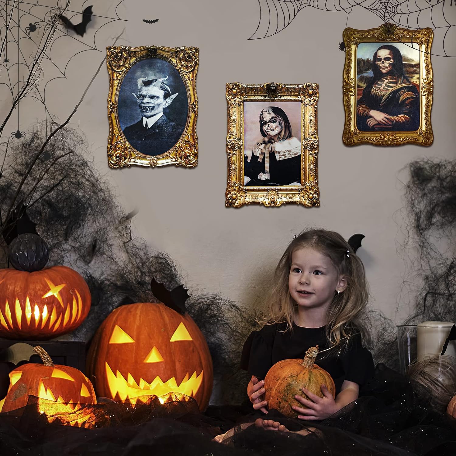 ECGER Halloween Decorations Indoor Scary 3d Changing Face Pictures, Moving Portrait Frame Decor, for Horror Party Ghost Castle Haunted House Home Decoration (4 Pieces) - Image 4