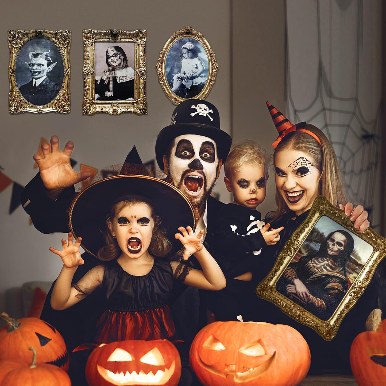 ECGER Halloween Decorations Indoor Scary 3d Changing Face Pictures, Moving Portrait Frame Decor, for Horror Party Ghost Castle Haunted House Home Decoration (4 Pieces) - Image 6