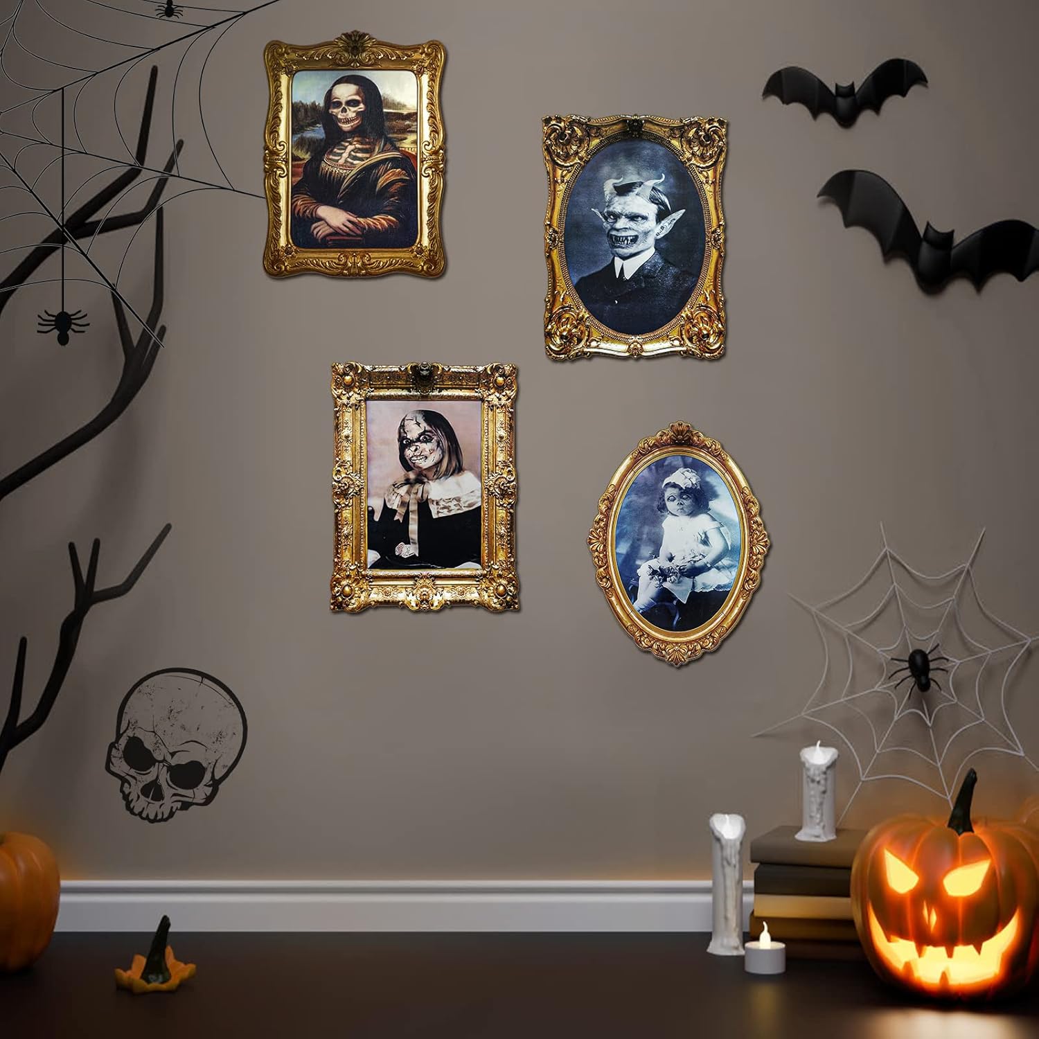 ECGER Halloween Decorations Indoor Scary 3d Changing Face Pictures, Moving Portrait Frame Decor, for Horror Party Ghost Castle Haunted House Home Decoration (4 Pieces) - Image 7