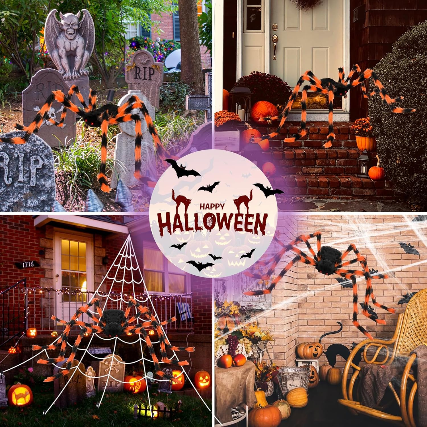 Halloween Decorations Outdoor: 50"Giant Spider+200"Triangle Spider Web Set Decor,Reusable Scary Outdoor Halloween Decorations for Indoor House Garden Yard Party - Image 5