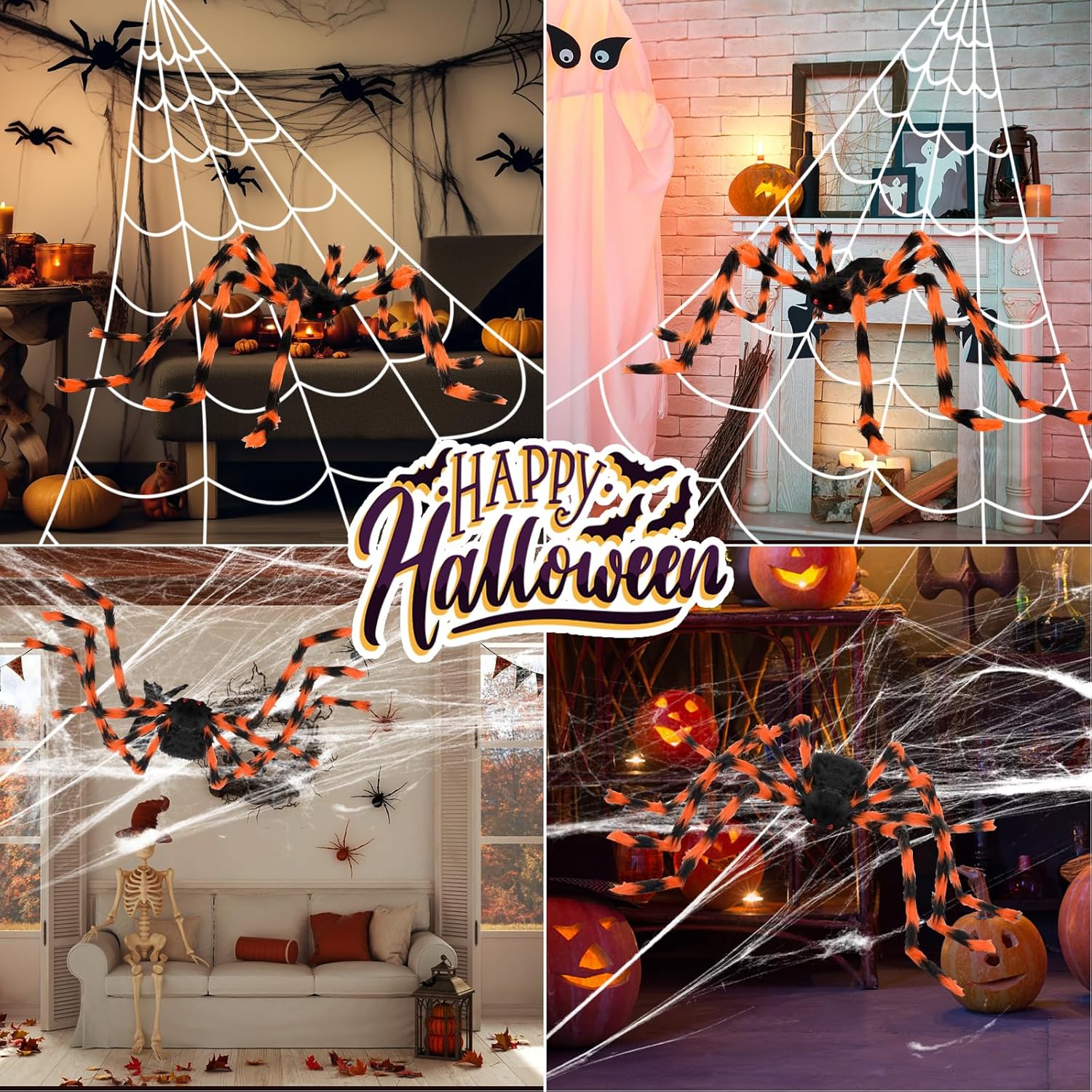 Halloween Decorations Outdoor: 50"Giant Spider+200"Triangle Spider Web Set Decor,Reusable Scary Outdoor Halloween Decorations for Indoor House Garden Yard Party - Image 6
