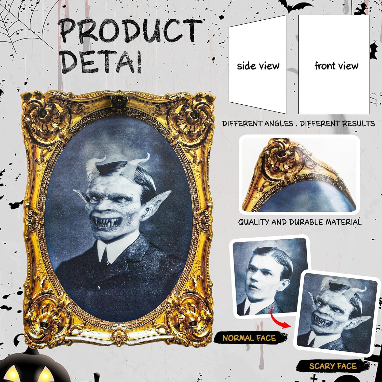 ECGER Halloween Decorations Indoor Scary 3d Changing Face Pictures, Moving Portrait Frame Decor, for Horror Party Ghost Castle Haunted House Home Decoration (4 Pieces) - Image 2