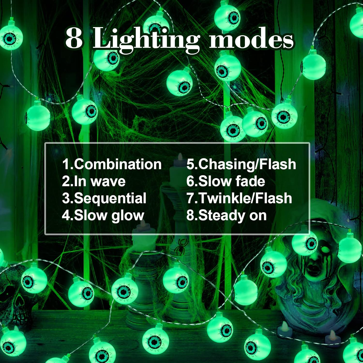 Halloween Decorations Lights Outdoor, 30LED 16.4FT 3D Eyeball String Lights Battery Operated, Halloween Decorations Outdoor Indoor for Garden Party Decor - Image 4