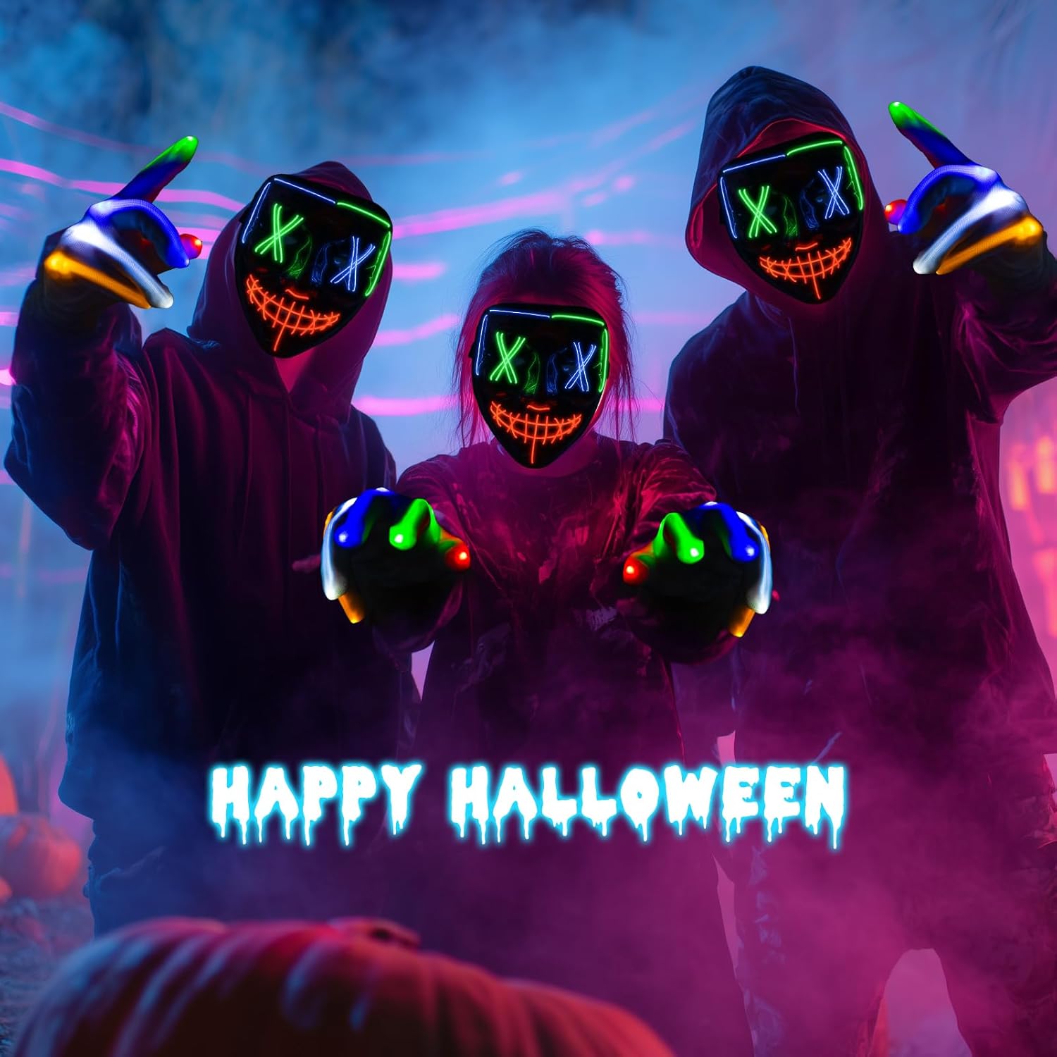 Fulybao Halloween Purge Mask, Scary Led Halloween Masks, 3 Modes Light UP Mask & 6 Modes Glow Gloves, The Purge Costume for Men Women Kids, Cosplay Horror Props Party Gifts - Image 5