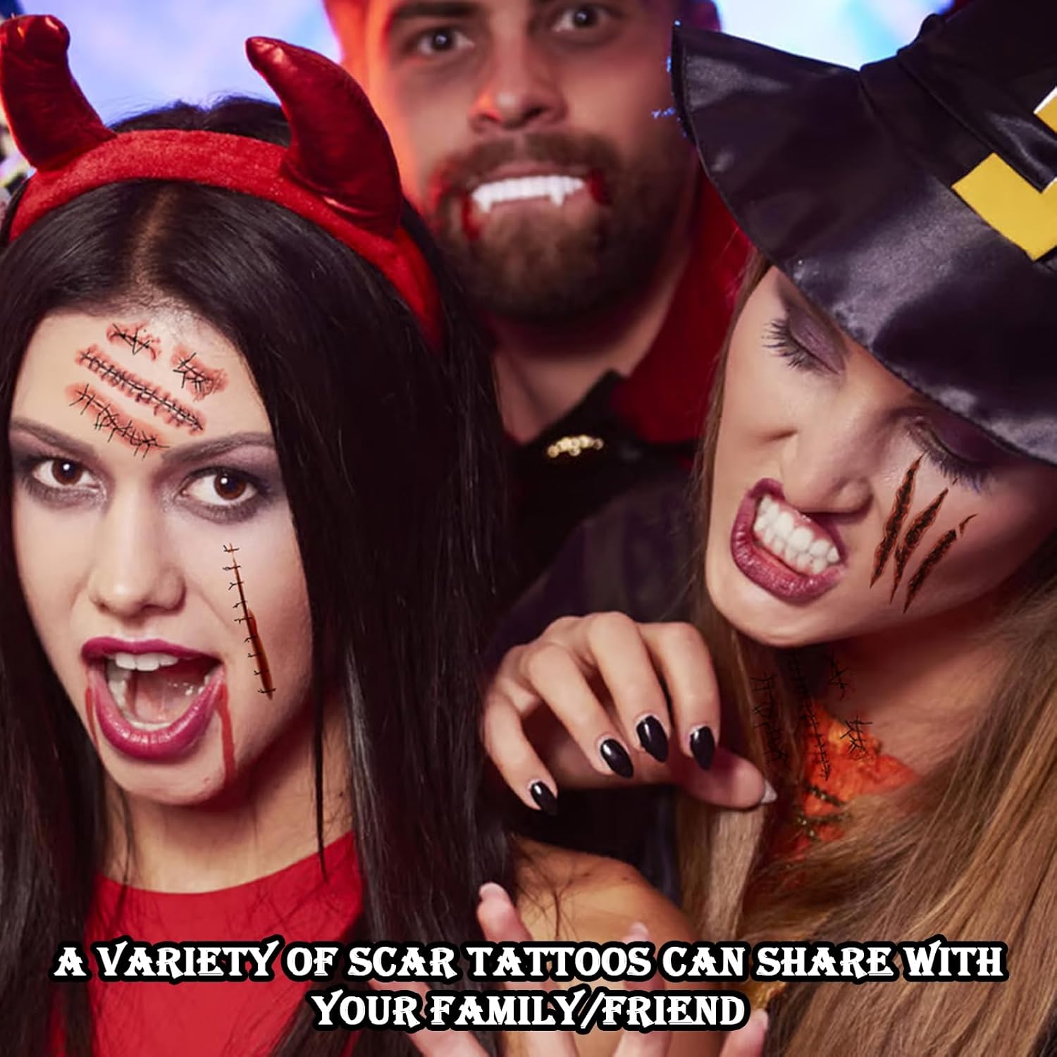 AUXHCYL Halloween Tattoos(6 Sheets),Scar Tattoos,Zombie Makeup Halloween Face Stickers,Fake Scab Blood Special Fx Costume Make up Props(Large) - Image 7