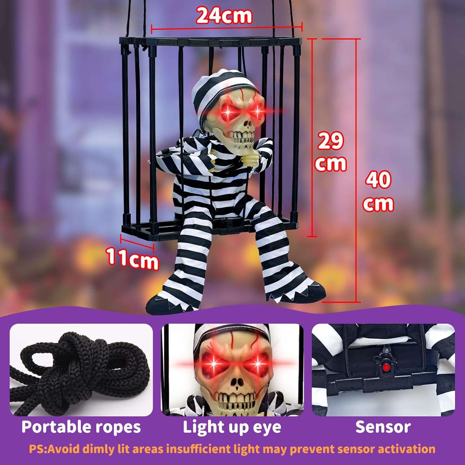 Halloween Animatronics Decorations, Screaming Animated Hanging Motion Sensor Ghost with sound effects, Outdoor Indoor Halloweens Props Party Door Decor, Scary Garden Halloween Decorations - Image 4