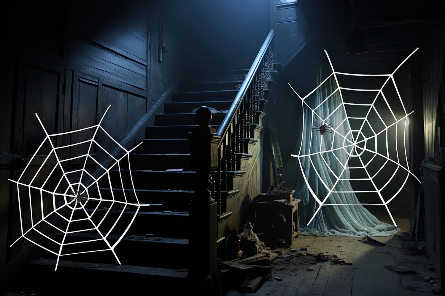 HENBRANDT Halloween Giant Spider Web Decoration 152x152cm Realistic Creepy Spooky Party Prop Indoor Outdoor Haunted House Decor with Included Detailed Spider - Image 4
