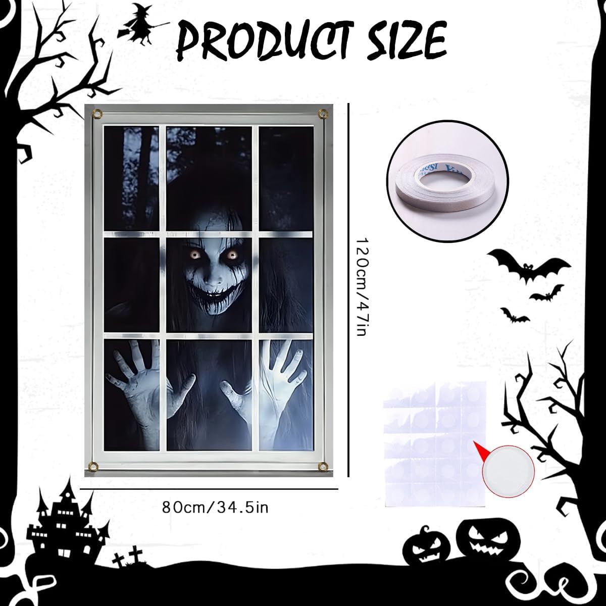 ENYACOS Scary Halloween Window Decorations - Outdoor & Indoor Party Decor & Accessories Halloween Horror Curtains - Image 6