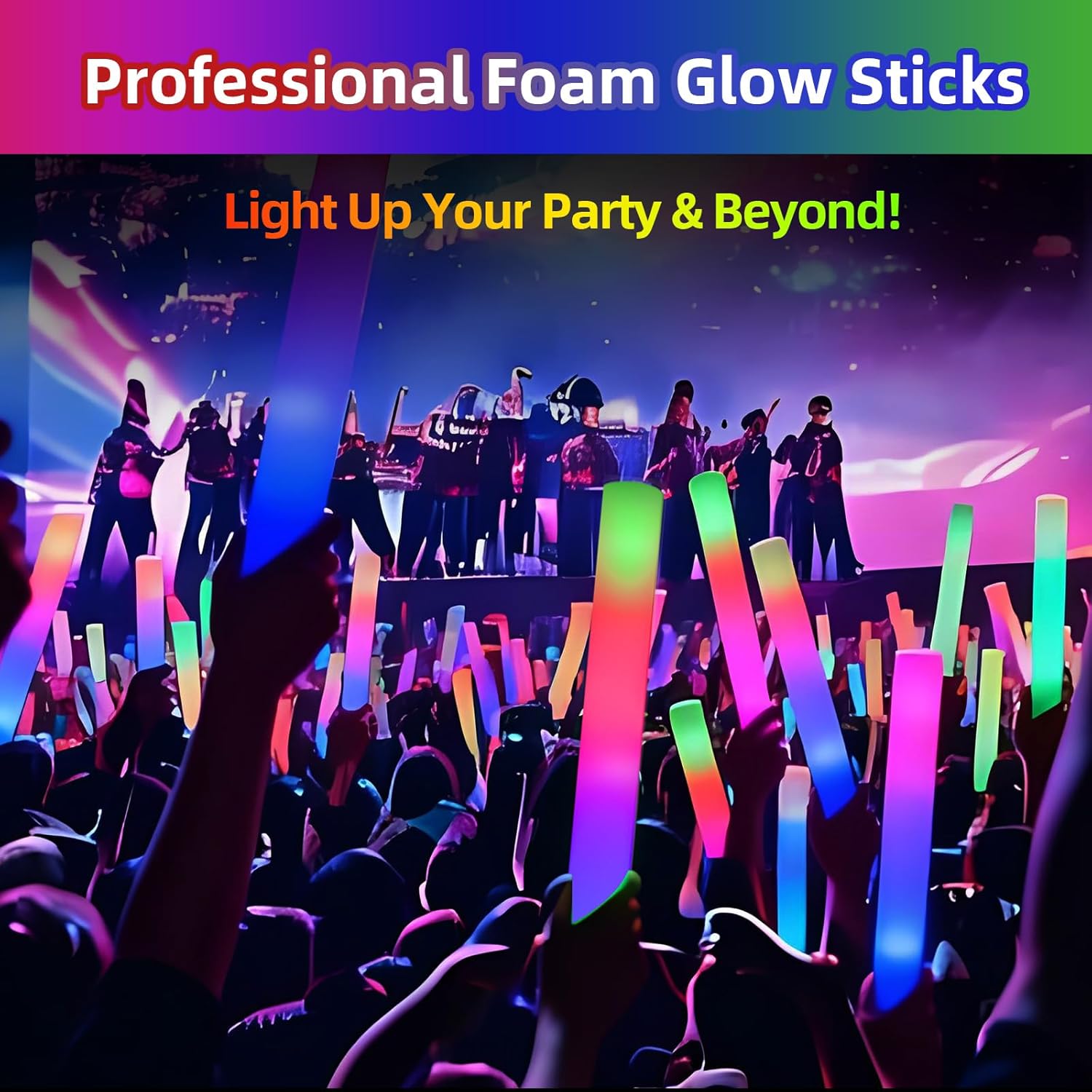 102PCS Foam Glow Sticks Bulk, LED Light Up Batons with 3 Multi-Modes Flashing, Long Lasting Glow in Dark Party Favors for Large Wedding, Birthday, Concert, Festival, Raves - Image 2