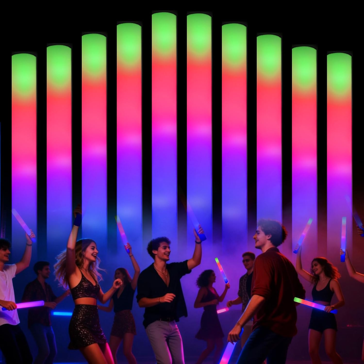 102PCS Foam Glow Sticks Bulk, LED Light Up Batons with 3 Multi-Modes Flashing, Long Lasting Glow in Dark Party Favors for Large Wedding, Birthday, Concert, Festival, Raves