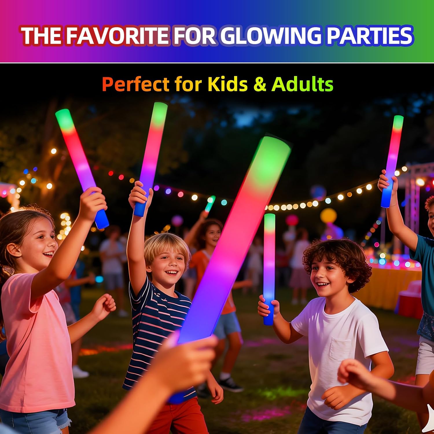 102PCS Foam Glow Sticks Bulk, LED Light Up Batons with 3 Multi-Modes Flashing, Long Lasting Glow in Dark Party Favors for Large Wedding, Birthday, Concert, Festival, Raves - Image 4