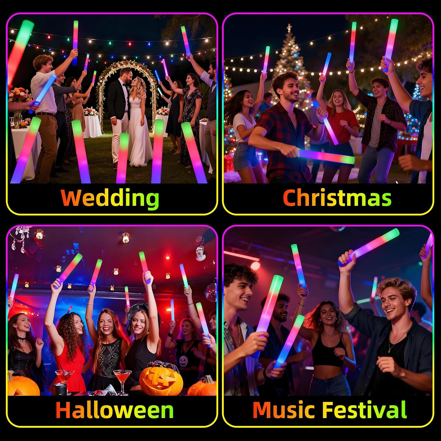102PCS Foam Glow Sticks Bulk, LED Light Up Batons with 3 Multi-Modes Flashing, Long Lasting Glow in Dark Party Favors for Large Wedding, Birthday, Concert, Festival, Raves - Image 6