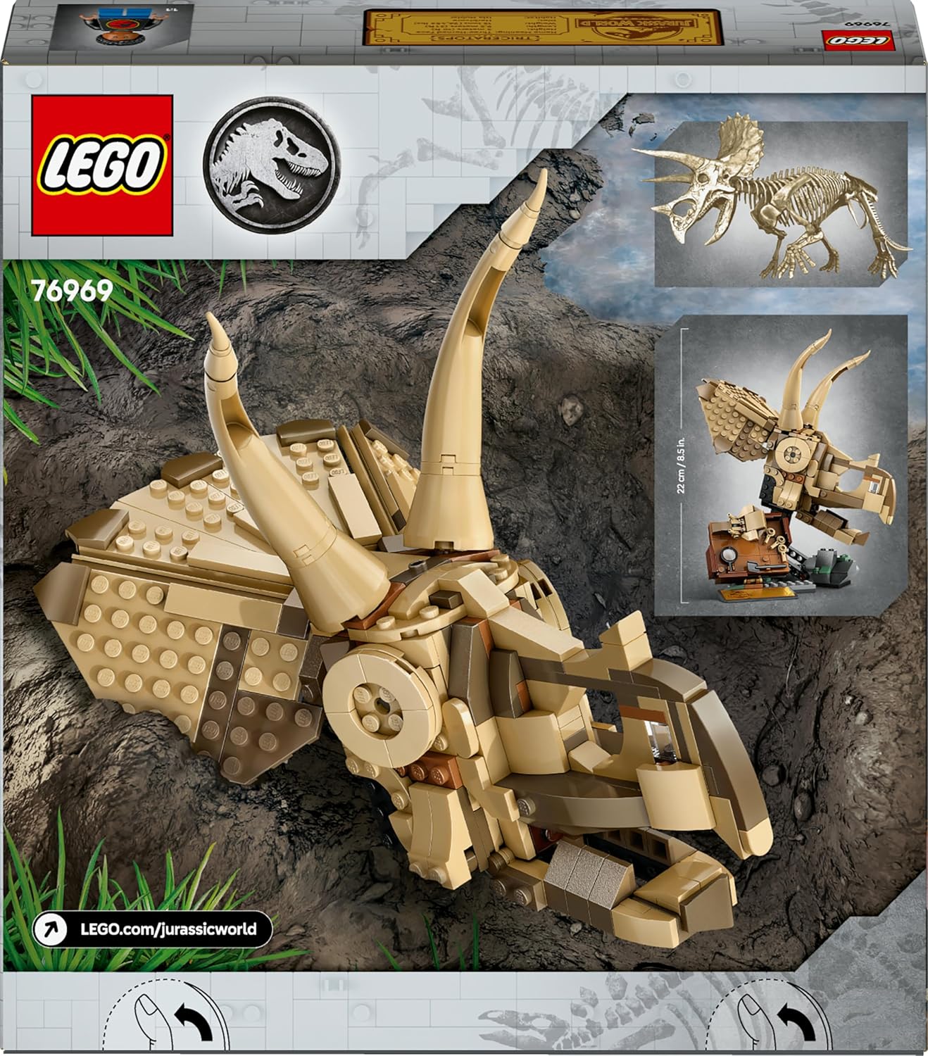 LEGO Jurassic World Dinosaur Fossils: Triceratops Skull Model, Dinosaur Toy for 9+ Year Old Boys & Girls, with Opening Jaw & Display Stand, Birthday Gift Idea 76969 - Image 12