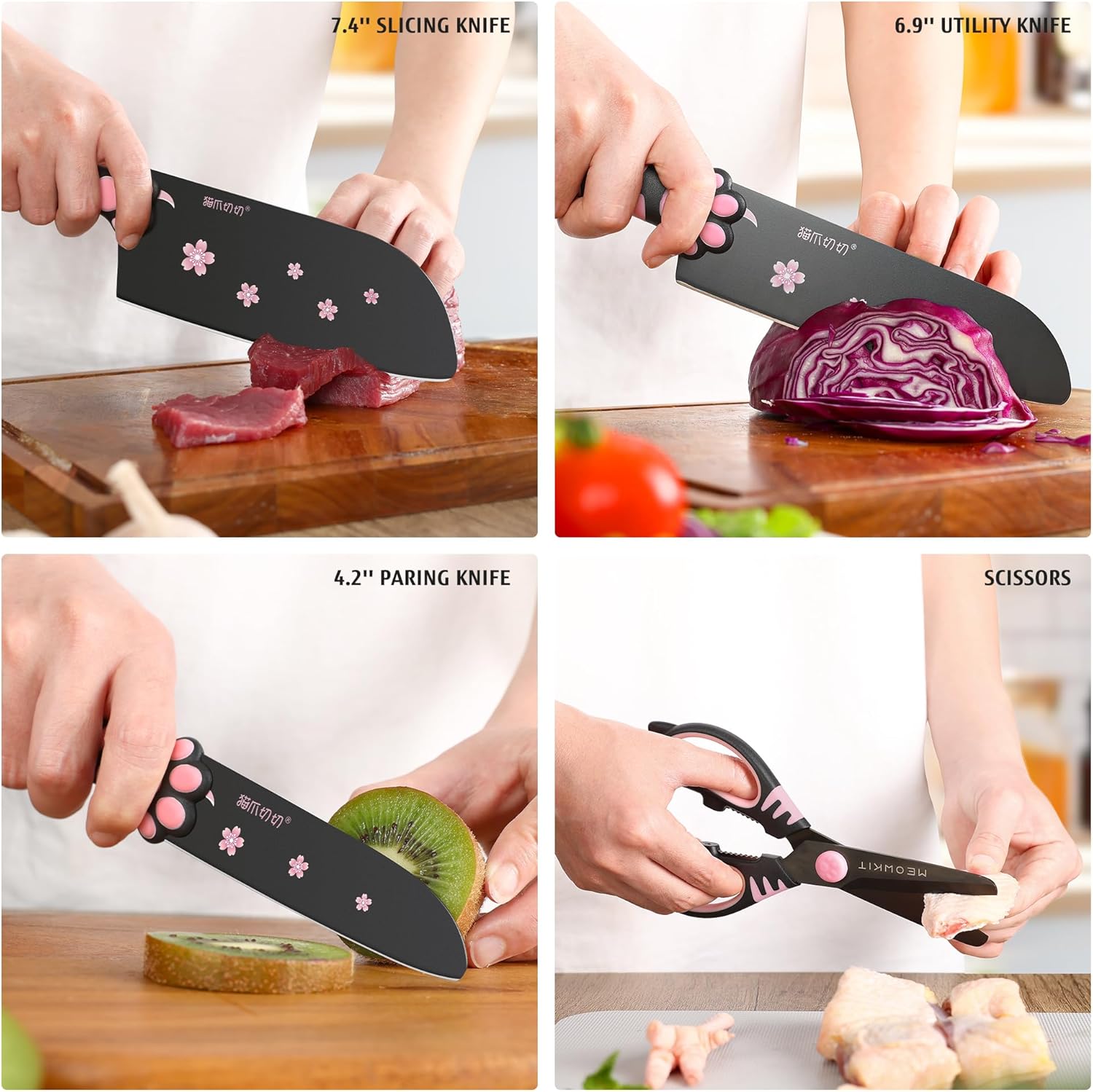 Stylish Knife Block Set for Modern Kitchens, Ultra-Sharp Non-Stick Blades and Cat Paw Handles for Chopping Vegetables, Slicing Meat and Daily Meal Prep - Image 5