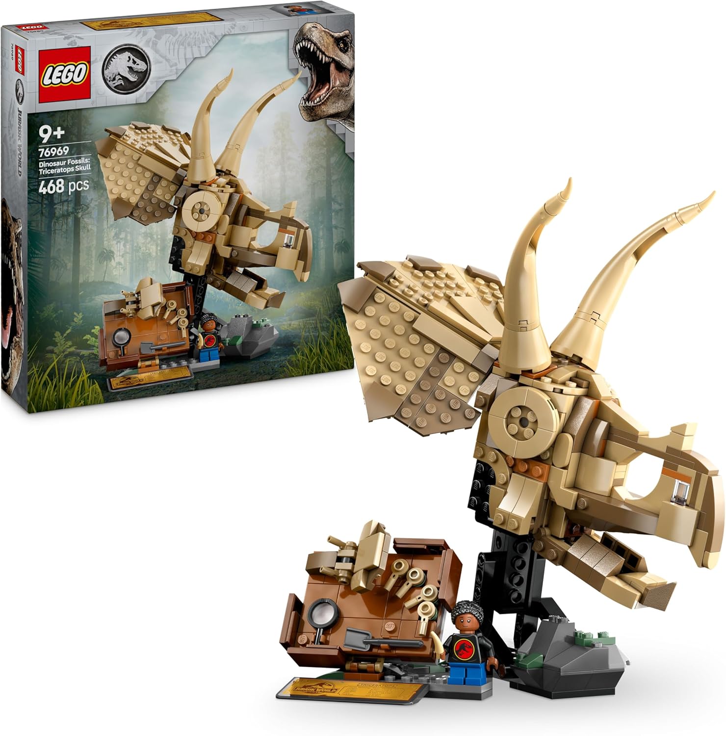 LEGO Jurassic World Dinosaur Fossils: Triceratops Skull Model, Dinosaur Toy for 9+ Year Old Boys & Girls, with Opening Jaw & Display Stand, Birthday Gift Idea 76969