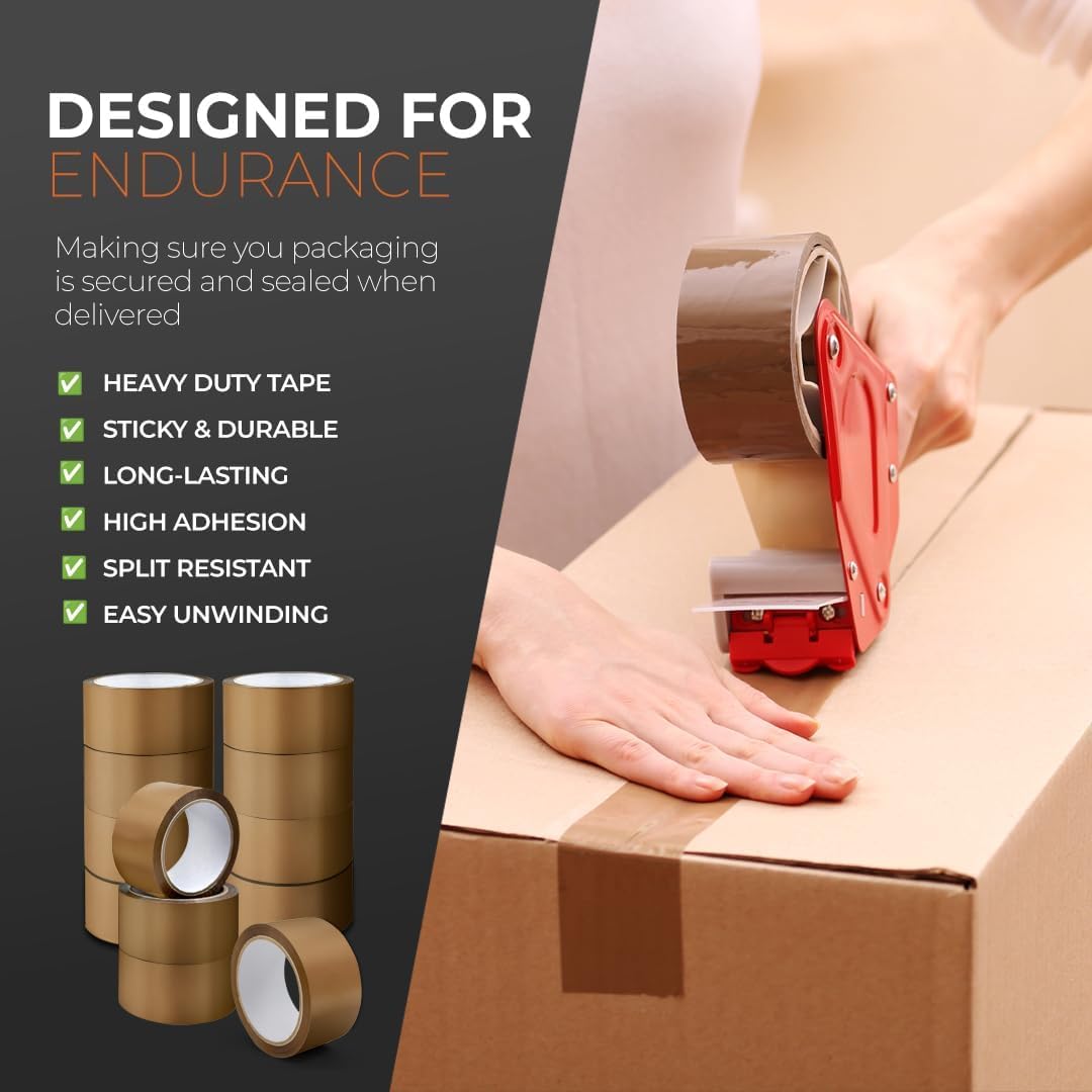 Packaging Tape, Heavy Duty Brown Parcel Tape 12 Rolls With Low Noise - 48mm X 66m, Secure Sticky Brown Tape For Box Packaging, Moving Boxes, Packing Tape Strong For Moving House (12 rolls) - Image 2