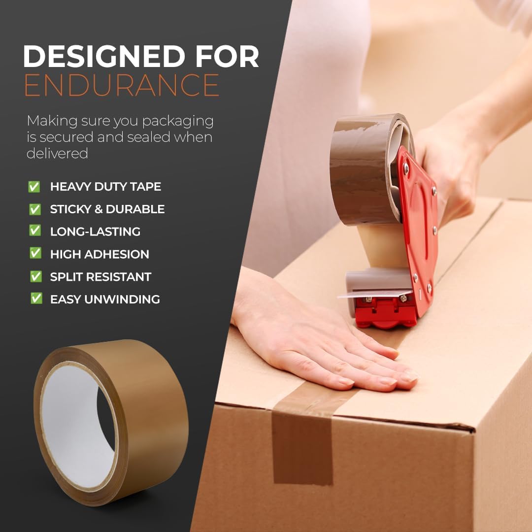 Packaging Tape, Heavy Duty Brown Parcel Tape 6 Rolls With Low Noise - 48mm X 66m, Secure Sticky Brown Tape For Box Packaging, Moving Boxes, Packing Tape Strong For Moving House (6 rolls) - Image 2