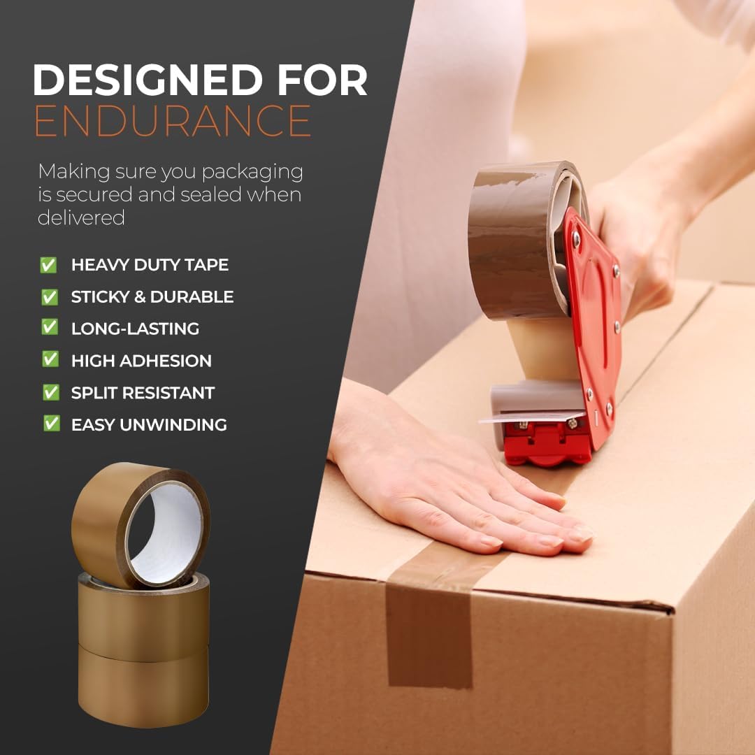 Packaging Tape, Industrial Brown Parcel Tape 3 Rolls With Low Noise - 48mm X 66m, Secure Sticky Brown Tape For Box Packaging, Moving Boxes, Packing Tape Strong For Moving House (3 rolls) - Image 2