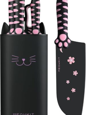 Stylish Knife Block Set for Modern Kitchens, Ultra-Sharp Non-Stick Blades and Cat Paw Handles for Chopping Vegetables, Slicing Meat and Daily Meal Prep