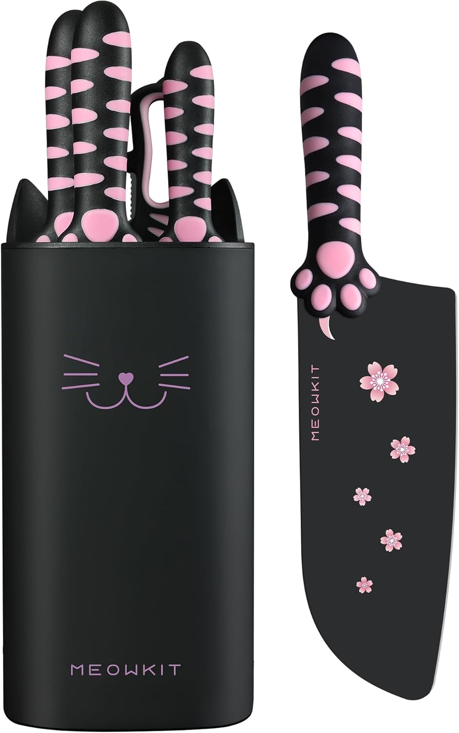 Stylish Knife Block Set for Modern Kitchens, Ultra-Sharp Non-Stick Blades and Cat Paw Handles for Chopping Vegetables, Slicing Meat and Daily Meal Prep