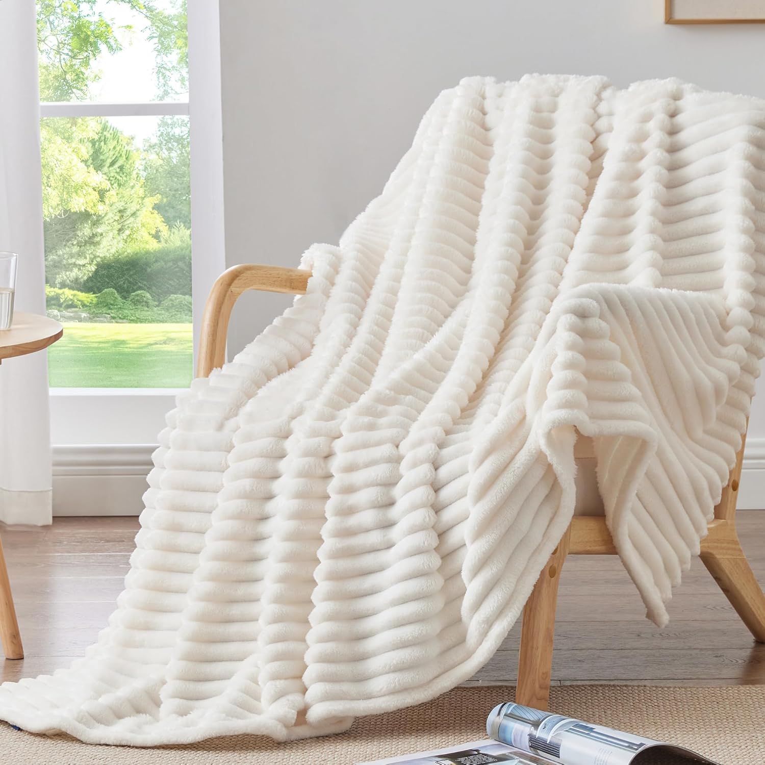 BEDELITE Fluffy Fleece Throw Blanket - Cream White Sofa Throw Soft Cosy Warm Small Blankets for Single Bed, for Women, Mothers - Image 8