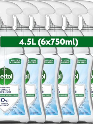 Dettol Antibacterial Disinfectant Surface Cleaner, Original Fragrance, Pack of 6, 6 x 750ml, Total of 4.5L