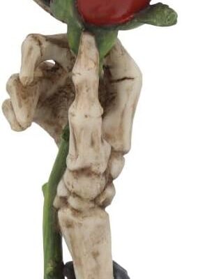 Eternal Flame Skeleton Rose Tealight Holder 20.5cm – Gothic Hand Candle Holder with Red Rose Ornament, Hand-Painted Resin Décor