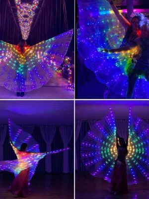 LED Isis Wings Belly Dance Light Up Wings Adults - 300 Lamp Beads Colorful Glow Dance Wings with Telescopic Sticks for Women Stage Show Halloween Christmas Party (145cm)