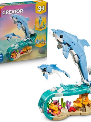 LEGO Creator 3in1 Sea Animals: Beautiful Dolphins Toy - Sea Animal Figure Transforms into a Seahorse or Crab - DIY Room Decor Idea - Creative Gift for 9+ Year Old Girls & Boys - 31385
