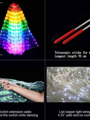 Light Up Wings LED Isis Wings Glow Angel Belly Dance Costumes with Telescopic Sticks for Adults Carnival Stage Show Halloween Christmas (110cm)