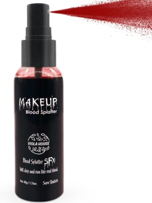 VIOLA HOUSE Blood Splatter Red Spray, Halloween Fake Blood Makeup, 1.76oz Fake Blood Spray, Washable Blood Makeup for Vampire Zombie Blood, Special Effects SFX Makeup, 50g (Fake Blood Spray)