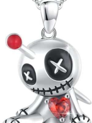 Voodoo Dolls Necklace 925 Sterling Silver Gothic Necklace Voodoo Pendant for Girls Halloween Christmas Birthday Jewelry Gift