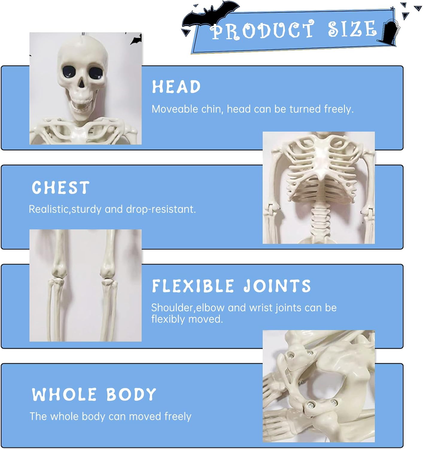 Halloween Posable Skeleton Decoration - 40cm Plastic Skeleton for Indoor or Outdoor Garden Decor, Christmas Day and Other Party Decorations - Image 3