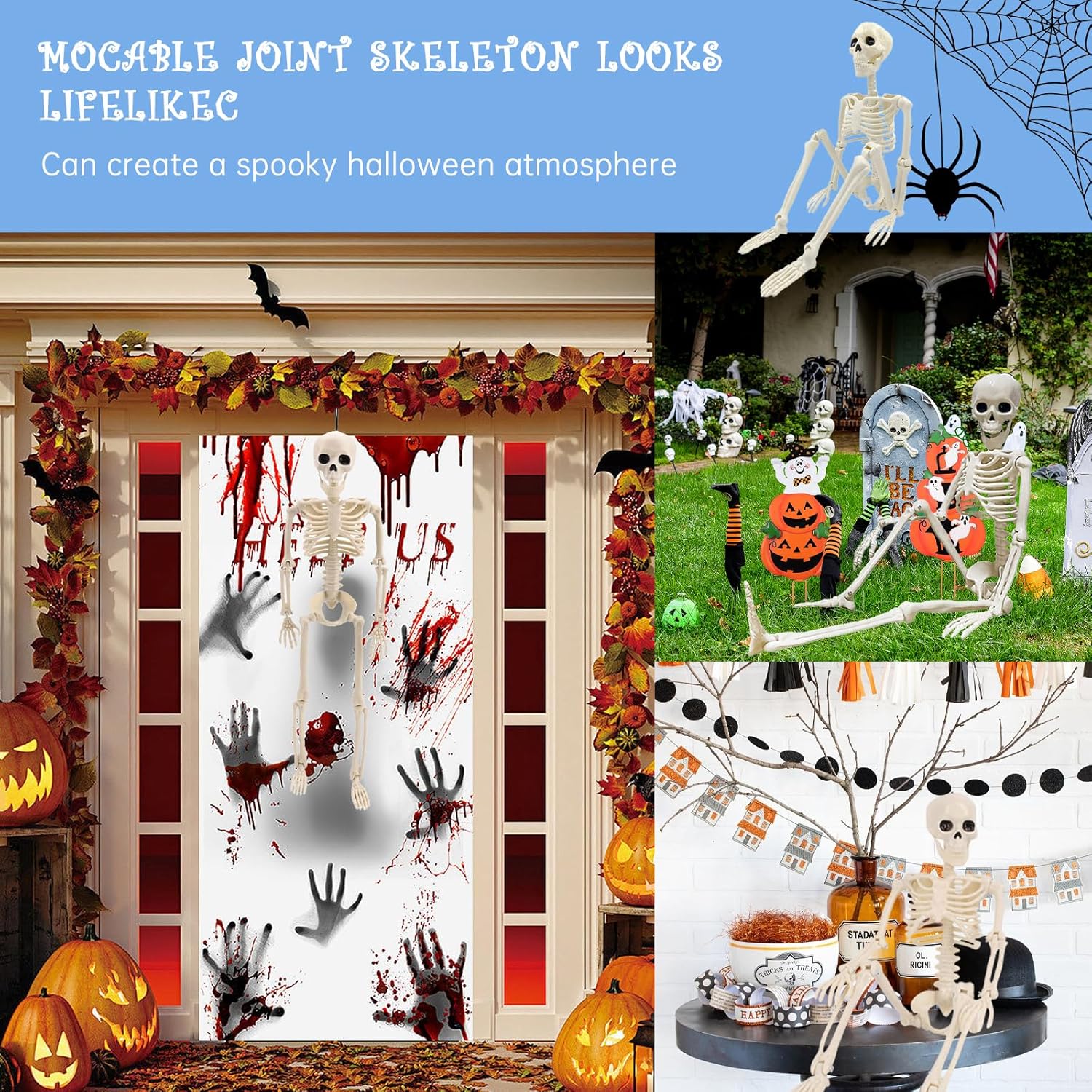 Halloween Posable Skeleton Decoration - 40cm Plastic Skeleton for Indoor or Outdoor Garden Decor, Christmas Day and Other Party Decorations - Image 5