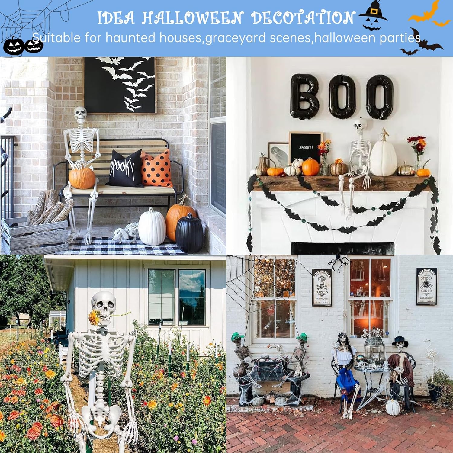 Halloween Posable Skeleton Decoration - 40cm Plastic Skeleton for Indoor or Outdoor Garden Decor, Christmas Day and Other Party Decorations - Image 6