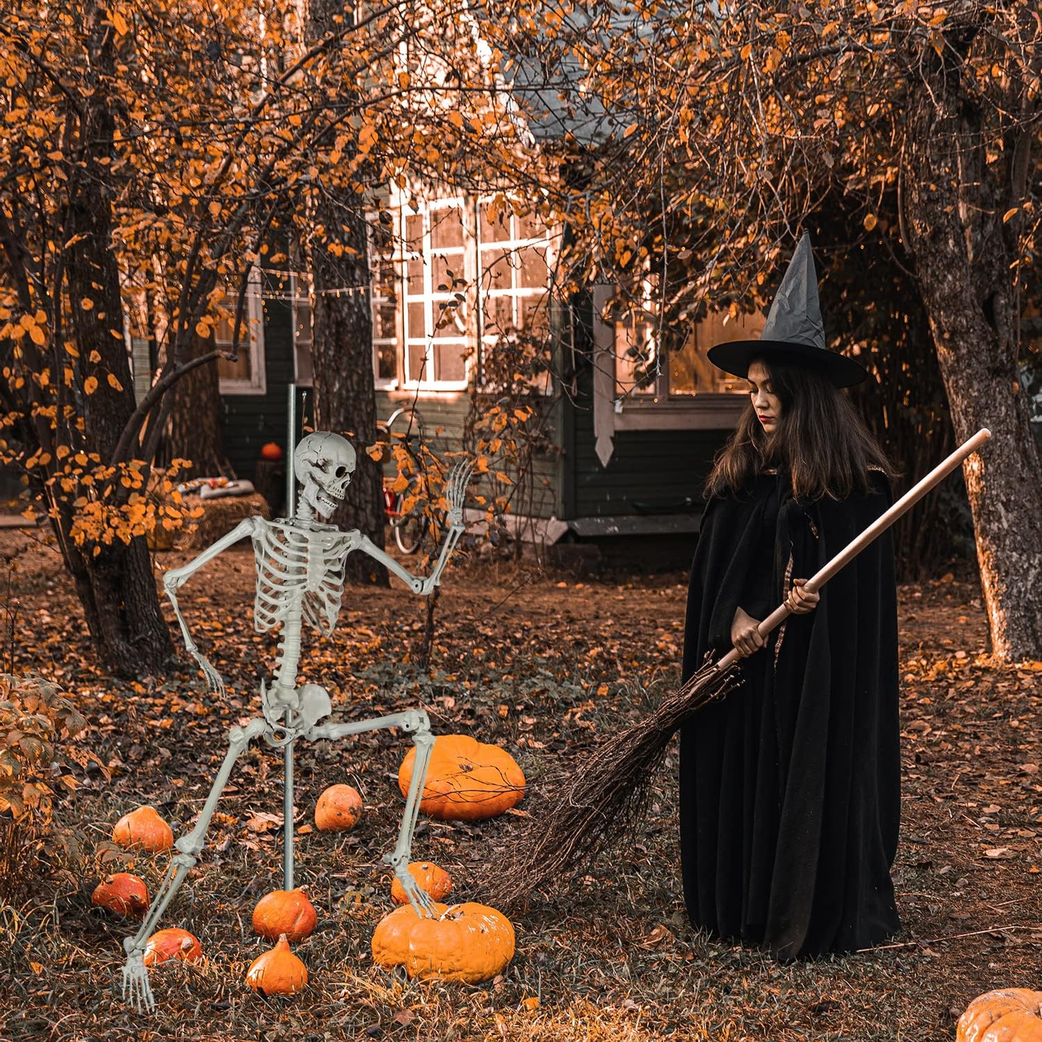 Halloween Posable Skeleton - 165cm Realistic Life Size Human Skeleton Bones with Movable Joints for Halloween Haunted House Decoration - Image 6