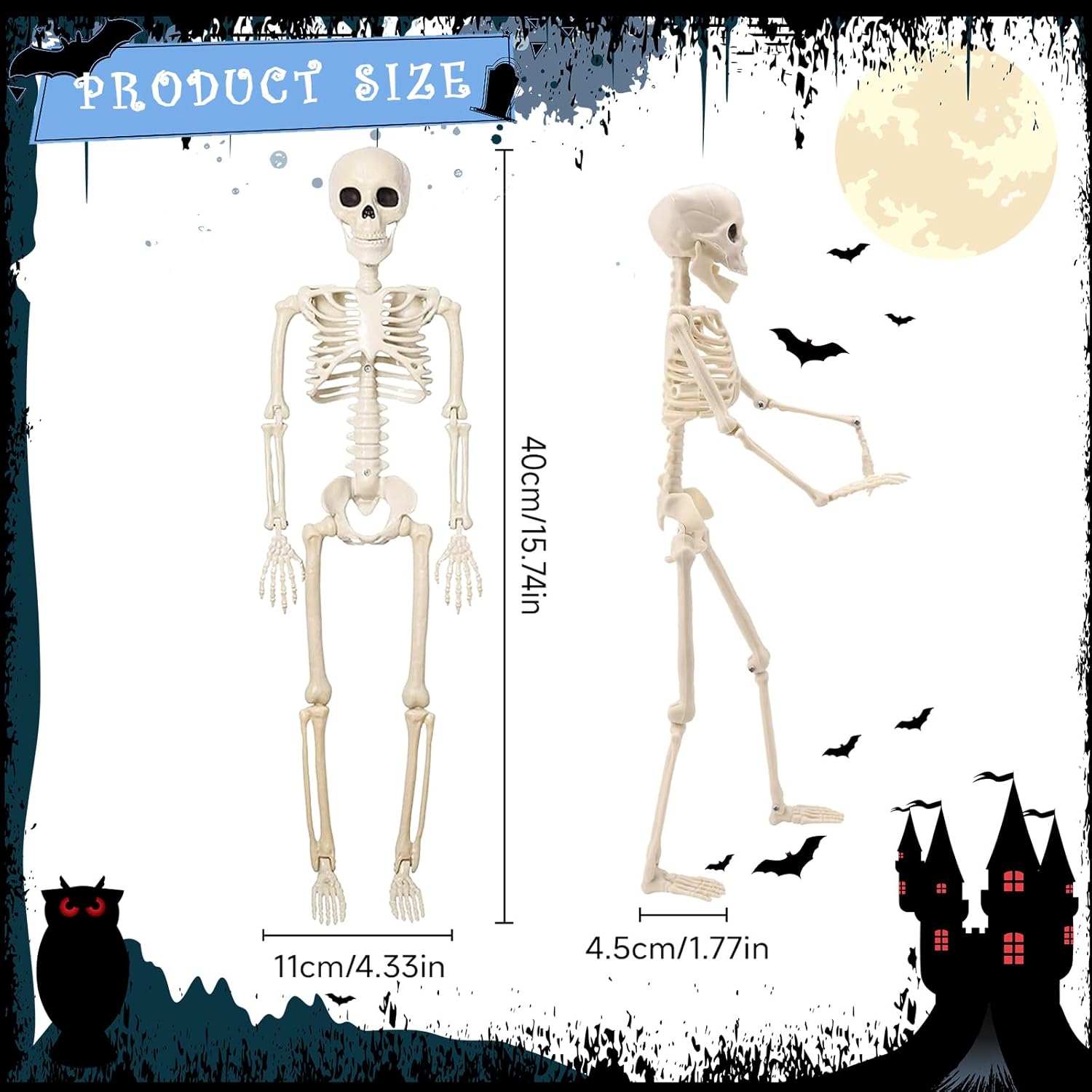 Halloween Posable Skeleton Decoration - 40cm Plastic Skeleton for Indoor or Outdoor Garden Decor, Christmas Day and Other Party Decorations - Image 2