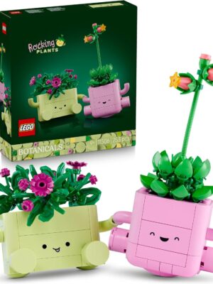 LEGO Botanicals Rocking Plants - Artificial Flowers Set - incl. 2 Faux Plants & 2 Pastel Coloured Pots for Bedroom Decor - DIY Gift Idea for 9+ Year Old Girls & Adults - 11506