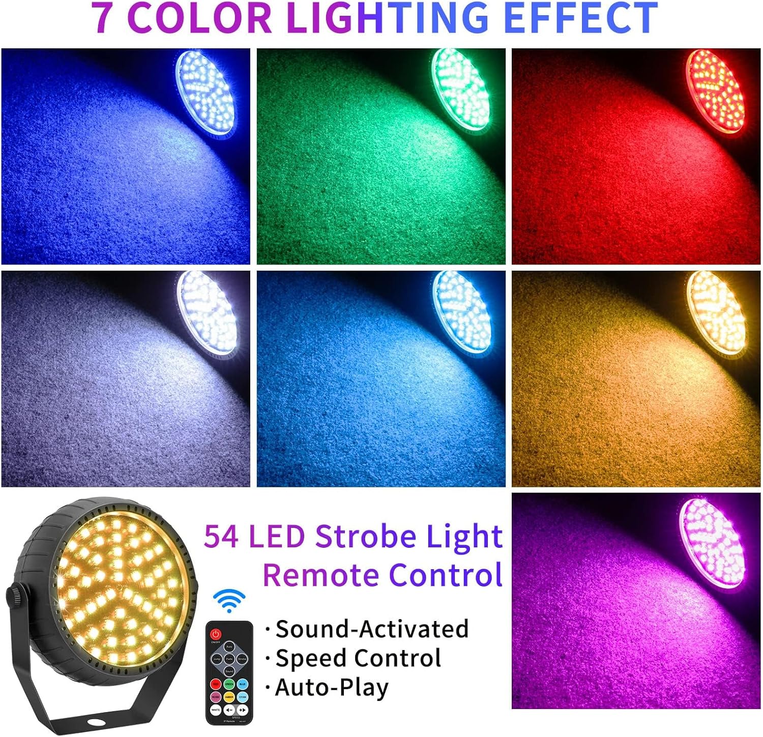Telbum Strobe Lights Halloween, 54 LED Mini Strobe Light for Parties, 7 Colors Strobe Lights with Remote Control, Sound Activated & Speed Control Flashing Light for Room Stage DJ Disco Party - Image 2